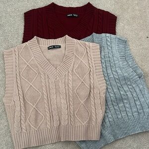 3 V cable knit sweater vests